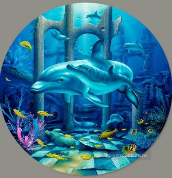 Animal Painting - Delfines místicos bajo el mar